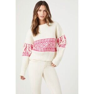 Poof Cuddly Geometric Fringe-Trim Sweater Cozy Chic Retro Twee Indie SZ L:NWT